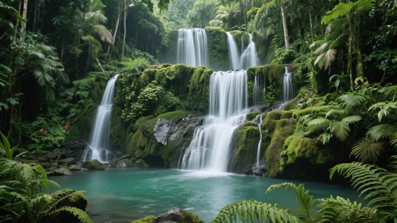 Balinese waterfall in lush jungle setting