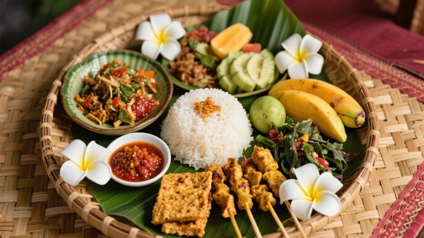 Balinese food spread with traditional dishes