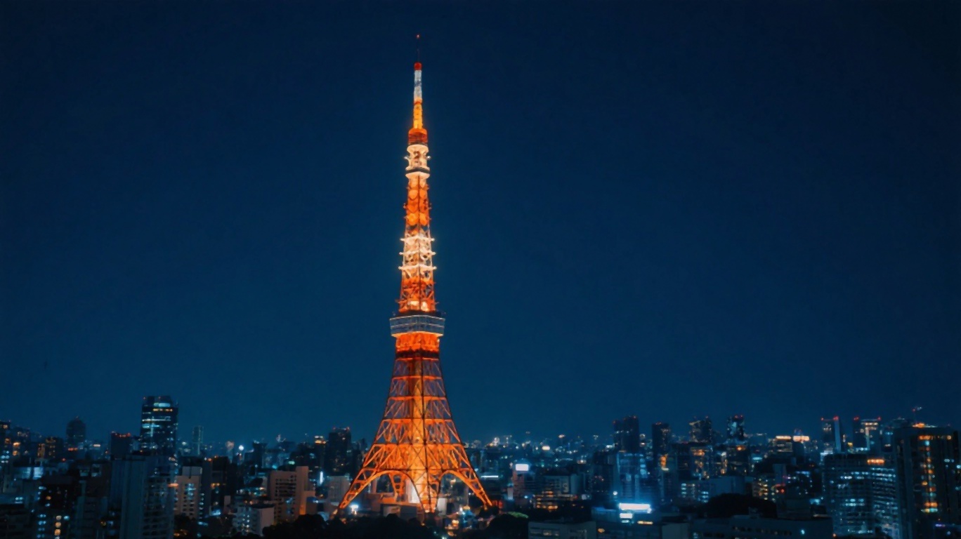 Tokyo Tower illuminated at night against a dark city skyline