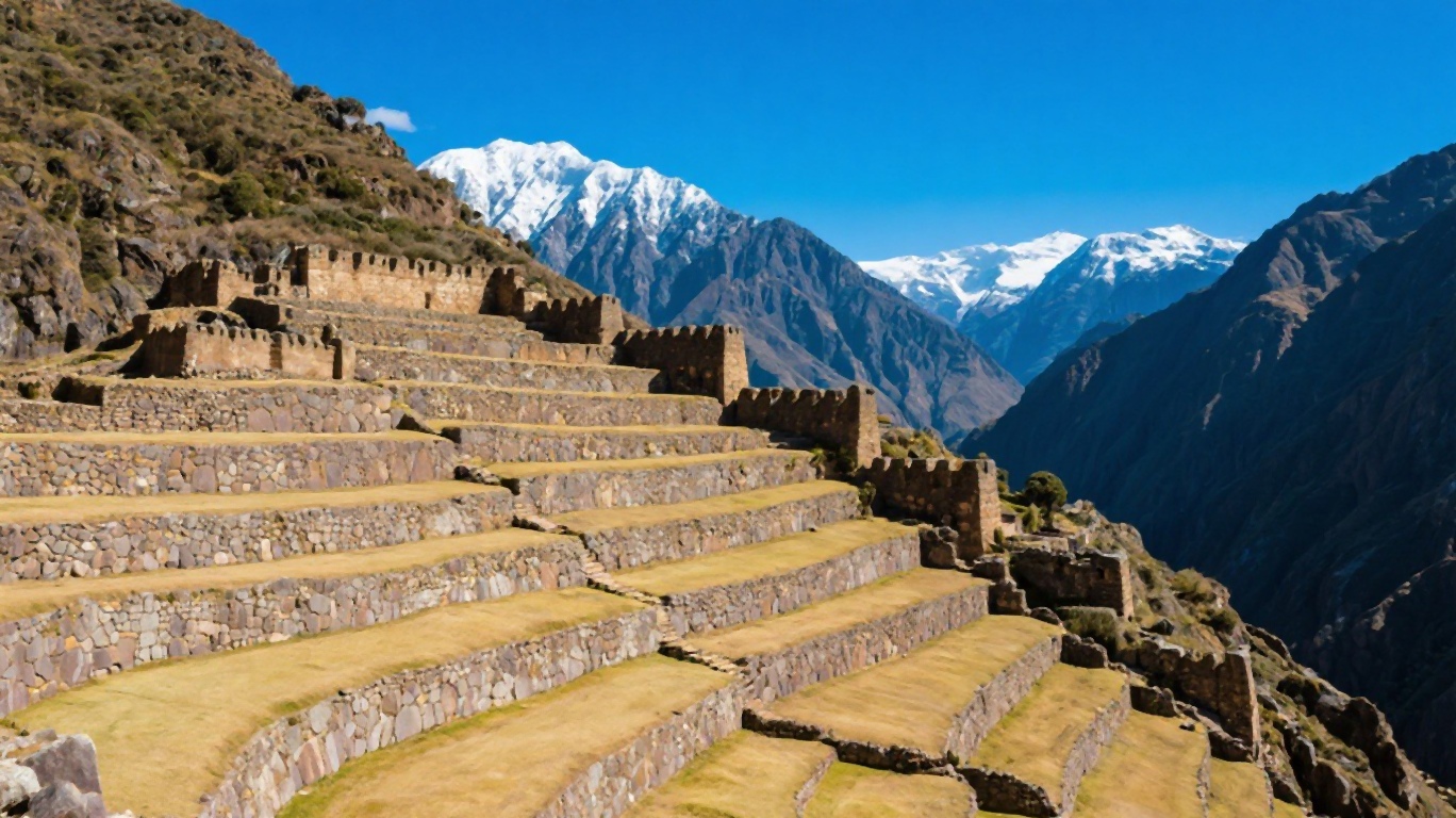 Ollantaytambo ruins in the Sacred Valley with terraced hillside